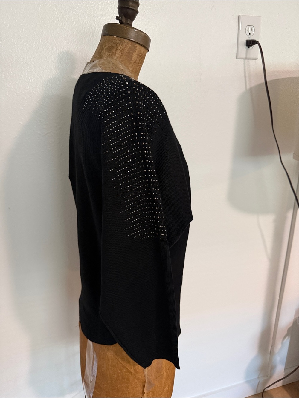 Black Stud-Shoulder Knit Dolman Sweater - Picture 2 of 5
